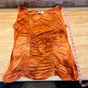 Orange Brown Tank Top Floral Embroidered Stretchy Shirt Sami Jo Size L